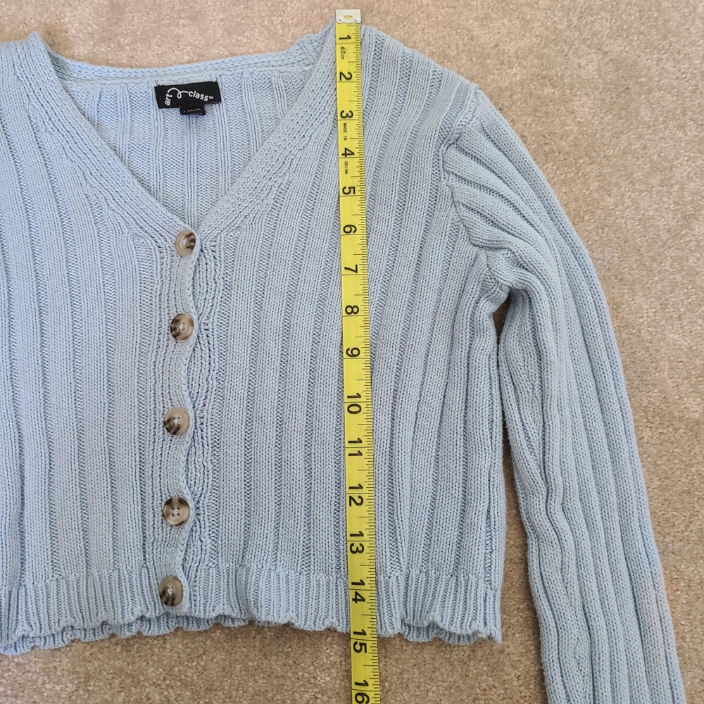 Kids Light Blue Ribbed Button-Up Cardigan - Picture 6 of 7